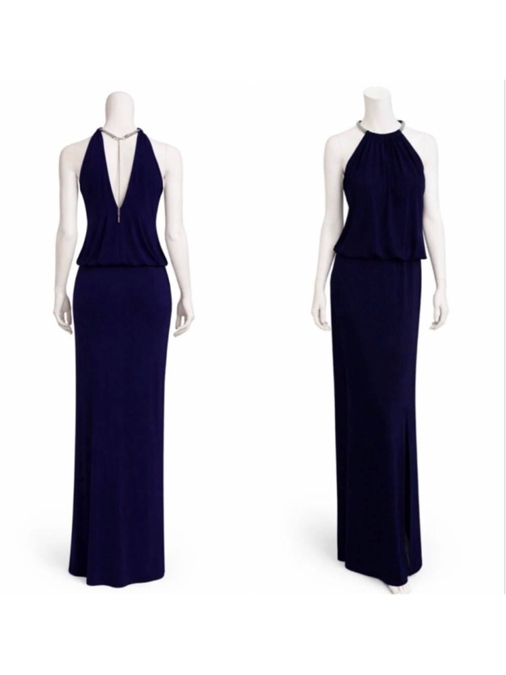 Jessica Simpson Navy Silver Halter Maxi Dress, Size 6 Formal